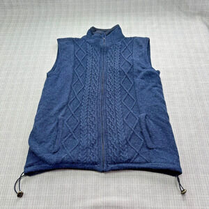 Aran Woollen Mills Sweater Vest Mens Large Blue Cable Knit Fishermans Full Zip*‎